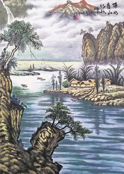 胡德康作品2《隔水青山似故乡》60x96cm 画于2020年3月14日